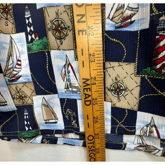 Vintage BonWorth Mens Nautical Print Short Sleeve Shirt M Navy Tan - Picture 7 of 12